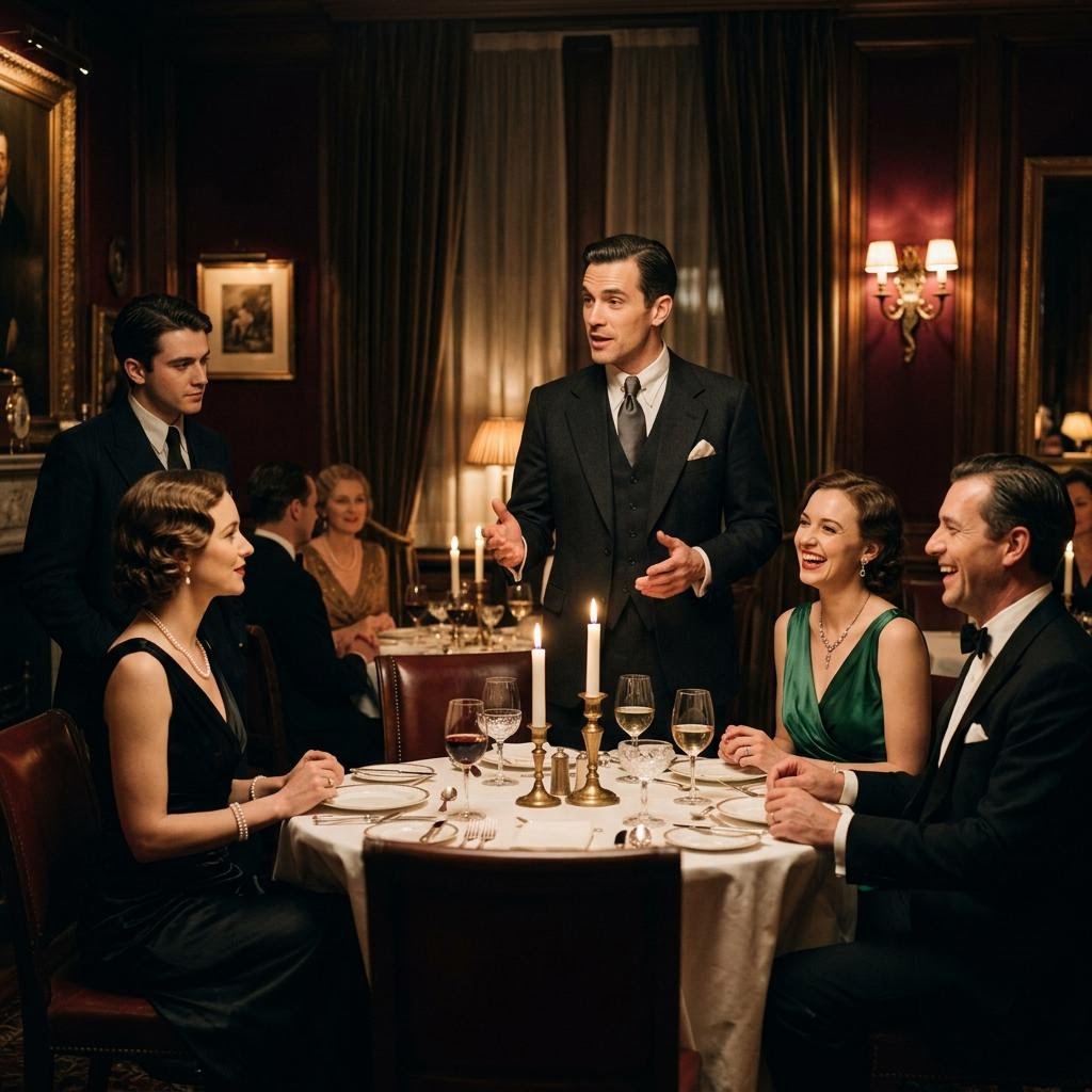 A performer engaging guests during a candlelit dinner